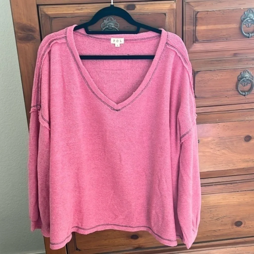 NWOT POL Women’s Pink V-Neck Sweater Top Size Large